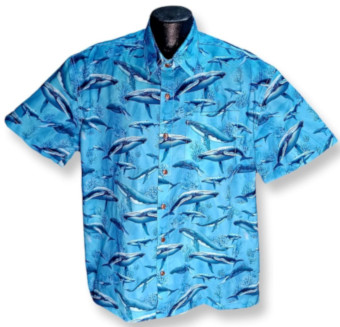Humpback Whales Hawaiian Shirt- Made in USA- Cotton